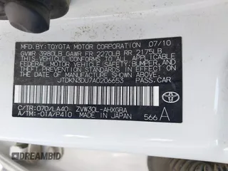 2010 Toyota Prius II z VIN JTDKN3DU7A0206653, wystawiony jako IAAI lot #42443900 z przebiegiem 175 165 mil mil oraz . Historia ofert i sprzedaży dostępna na DreamBid. Obrazek 9.