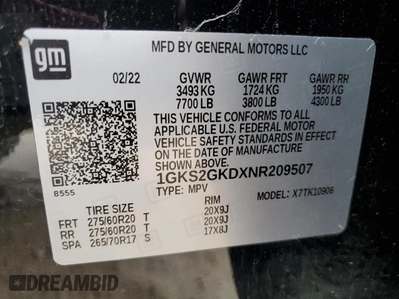 2022 GMC Yukon XL SLT with VIN 1GKS2GKDXNR209507, listed as a Copart auction lot 45223455 with 112,316 mi miles and Salvage Title. Bid and sale history available at carsss.com. Image 15.