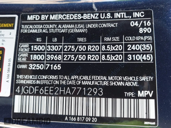 2017 Mercedes-Benz GLS 450 с VIN 4JGDF6EE2HA771293, выставлен на аукционе IAAI как лот 42168217 с пробегом 110 269 миль миль и . История ставок и продаж доступна на DreamBid. Изображение 9.