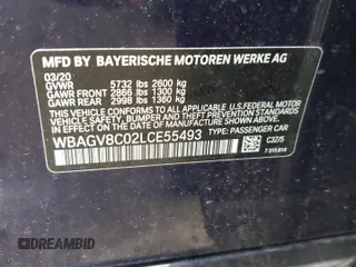 2020 BMW 8 Series M850i with VIN WBAGV8C02LCE55493, listed as a Copart auction lot 47229635 with Not provided miles and Salvage title. Bid and sale history available at DreamBid. Image 12.