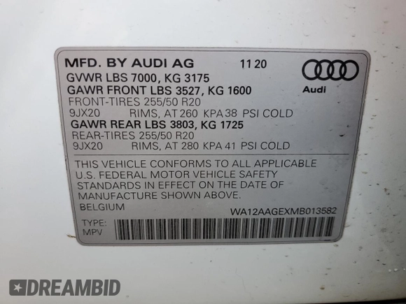 2021 Audi e-tron Sportback S line Premium Plus z VIN WA12AAGEXMB013582, wystawiony jako Copart lot #69440302 z przebiegiem 17 876 mil mil oraz . Historia ofert i sprzedaży dostępna na DreamBid. Obrazek 12.