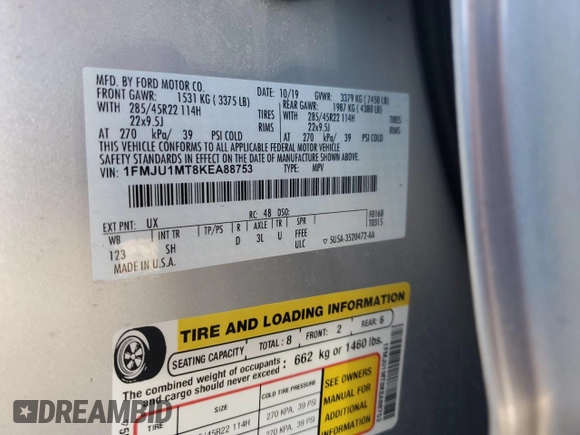 2019 Ford Expedition Platinum with VIN 1FMJU1MT8KEA88753, listed as a Copart auction lot 49812625 with 20,718 mi miles and Salvage Title. Bid and sale history available at carsss.com. Image 15.