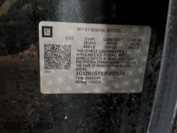 2018 Chevrolet Malibu LS with VIN 1G1ZB5ST0JF202124, listed as a Copart auction lot 49376115 with 87,342 mi miles and Clean Title. Bid and sale history available at DreamBid. Image 13.