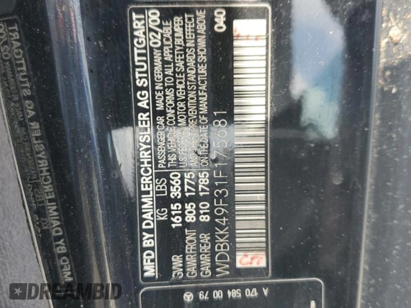 2001 Mercedes-Benz SLK 230 Kompressor z VIN WDBKK49F31F175681, wystawiony jako Copart lot #65155374 z przebiegiem Nie podano mil oraz Nie do naprawy • Non repairable. Historia ofert i sprzedaży dostępna na DreamBid. Obrazek 12.