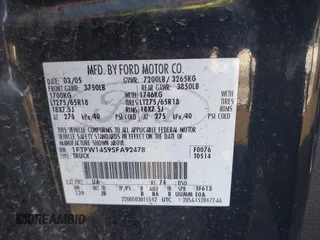 2005 Ford F-150 XLT с VIN 1FTPW14595FA92478, выставлен на аукционе IAAI как лот 42347886 с пробегом 223 151 миль миль и . История ставок и продаж доступна на DreamBid. Изображение 9.
