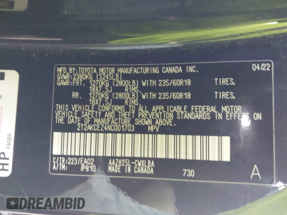 2022 Lexus NX 350h with VIN 2T2AKCEZ4NC001703, listed as a IAAI auction lot 42421091 with 34,055 mi miles and . Bid and sale history available at DreamBid. Image 9.