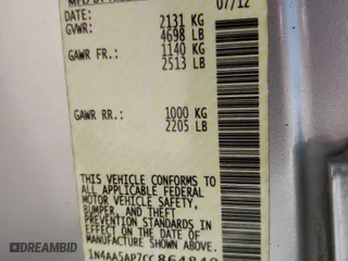2012 Nissan Maxima 3.5 S with VIN 1N4AA5AP7CC864840, listed as a Copart auction lot 47652475 with 140,047 mi miles and Salvage Title. Bid and sale history available at carsss.com. Image 12.