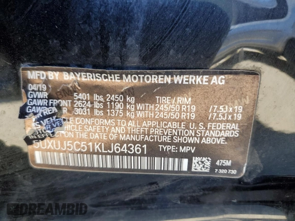 2019 BMW X4 M40i z VIN 5UXUJ5C51KLJ64361, wystawiony jako Copart lot #48356605 z przebiegiem 94 815 mil mil oraz Czysty tytuł • Clean title. Historia ofert i sprzedaży dostępna na DreamBid. Obrazek 13.