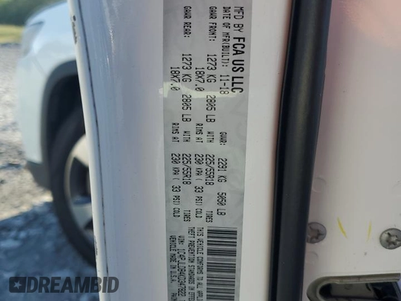 2019 Jeep Cherokee Limited with VIN 1C4PJLDB4KD347822, listed as a Copart auction lot 56195655 with 132,685 mi miles and Salvage title. Bid and sale history available at DreamBid. Image 13.
