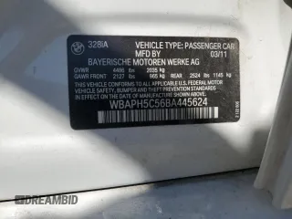 2011 BMW 3 Series 328i с VIN WBAPH5C56BA445624, выставлен на аукционе Copart как лот 54777105 с пробегом Не указан миль и Списание • Salvage title. История ставок и продаж доступна на DreamBid. Изображение 13.
