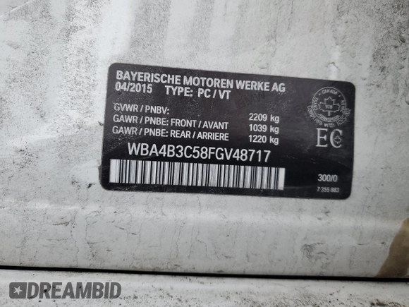 2015 BMW 4 Series 435i xDrive with VIN WBA4B3C58FGV48717, listed as a Copart auction lot 87610535 with 134,623 mi miles and Salvage Title. Bid and sale history available at DreamBid. Image 13.