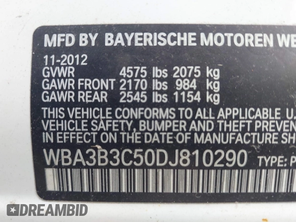 2013 BMW 3 Series 328i xDrive z VIN WBA3B3C50DJ810290, wystawiony jako IAAI lot #42188744 z przebiegiem 137 493 mil mil oraz . Historia ofert i sprzedaży dostępna na DreamBid. Obrazek 9.