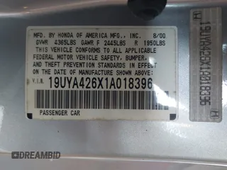2001 Acura CL Type S with VIN 19UYA426X1A018396, listed as a IAAI auction lot 41480490 with 183,217 mi miles. Bid and sale history available at carsss.com. Image 9.