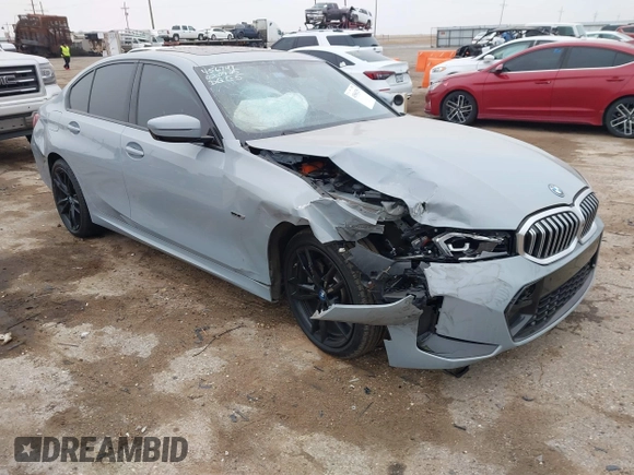 2023 BMW 3 Series 330e with VIN 3MW39FF00P8D57706, listed as a IAAI auction lot 41560259 with 1 mi miles. Bid and sale history available at carsss.com. Image 1.