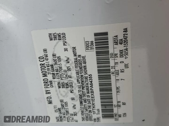 2011 Ford Ranger XL with VIN 1FTKR1EEXBPA64355, listed as a Copart auction lot 49376624 with 172,590 mi miles and Salvage title. Bid and sale history available at DreamBid. Image 12.