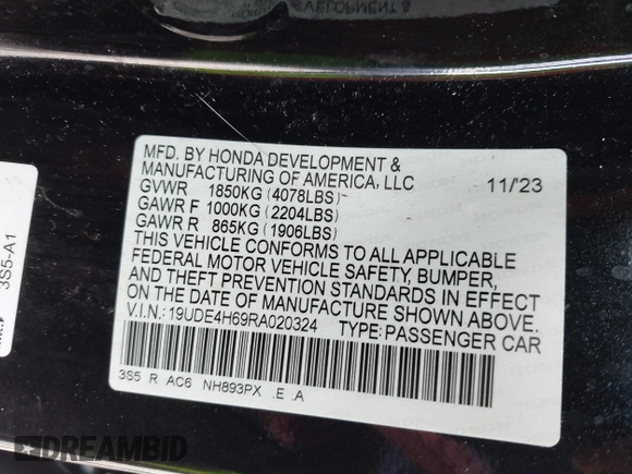 2024 Acura Integra Technology с VIN 19UDE4H69RA020324, выставлен на аукционе IAAI как лот 42501550 с пробегом 30 301 миль миль и . История ставок и продаж доступна на DreamBid. Изображение 9.