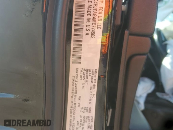 2021 Jeep Grand Cherokee Laredo X with VIN 1C4RJFAG4MC774503, listed as a Copart auction lot 58668275 with Not provided miles and Salvage title. Bid and sale history available at DreamBid. Image 13.