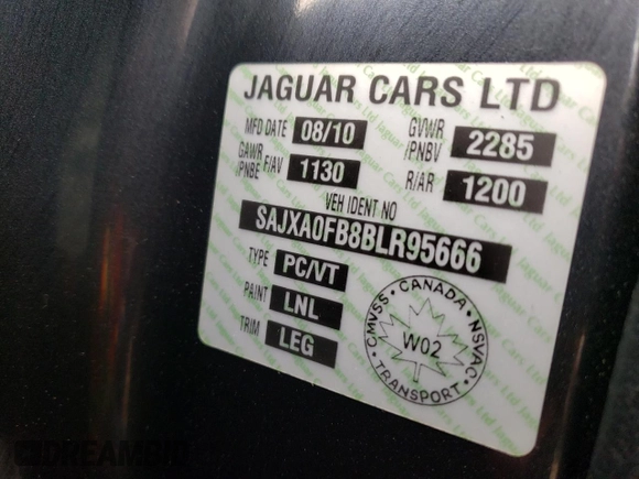 2011 Jaguar XF with VIN SAJXA0FB8BLR95666, listed as a Copart auction lot 87832365 with Not Provided miles and Salvage Title. Bid and sale history available at DreamBid. Image 10.