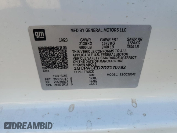 2024 Chevrolet Silverado 1500 LT with VIN 1GCPACED2RZ170782, listed as a Copart auction lot 87597725 with Not Provided miles and Salvage Title. Bid and sale history available at DreamBid. Image 12.