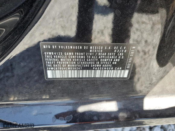 2020 Volkswagen Jetta S with VIN 3VWCB7BU4LM038247, listed as a Copart auction lot 51248215 with 69,487 mi miles and Non Repairable. Bid and sale history available at carsss.com. Image 13.