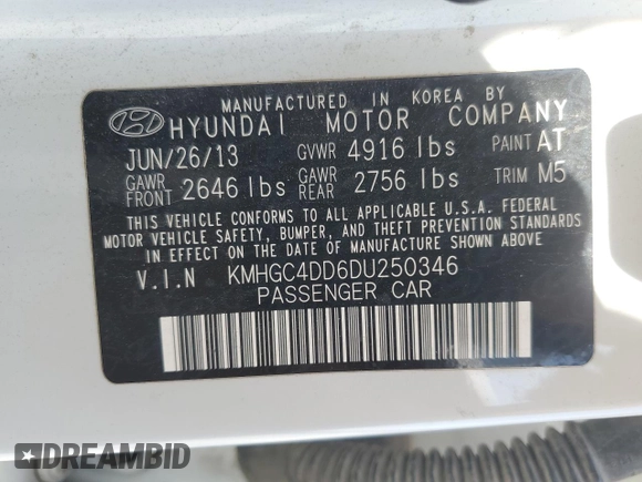 2013 Hyundai Genesis 3.8L с VIN KMHGC4DD6DU250346, выставлен на аукционе Copart как лот 57422475 с пробегом 135 559 миль миль и Списание • Salvage title. История ставок и продаж доступна на DreamBid. Изображение 12.