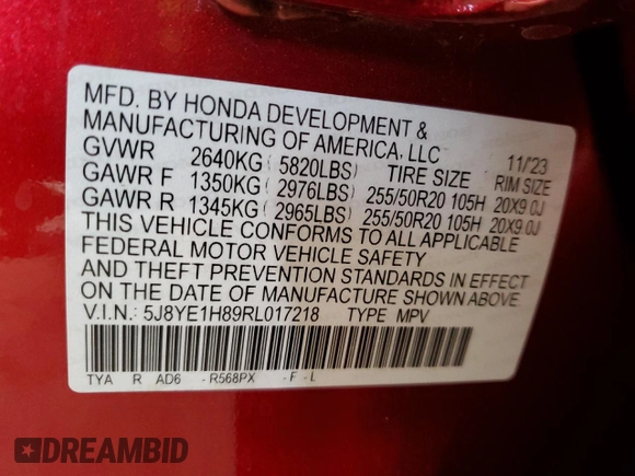 2024 Acura MDX Advance with VIN 5J8YE1H89RL017218, listed as a Copart auction lot 51712035 with 21,906 mi miles and Salvage title. Bid and sale history available at DreamBid. Image 13.