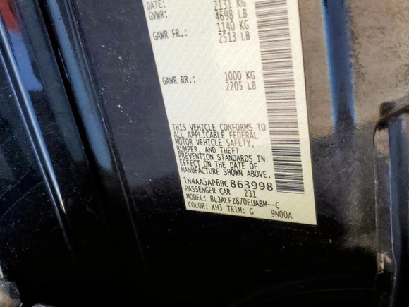 2011 Nissan Maxima SV z VIN 1N4AA5AP6BC863998, wystawiony jako Copart lot #57692165 z przebiegiem 165 799 mil mil oraz Szkoda całkowita • Salvage title. Historia ofert i sprzedaży dostępna na DreamBid. Obrazek 13.