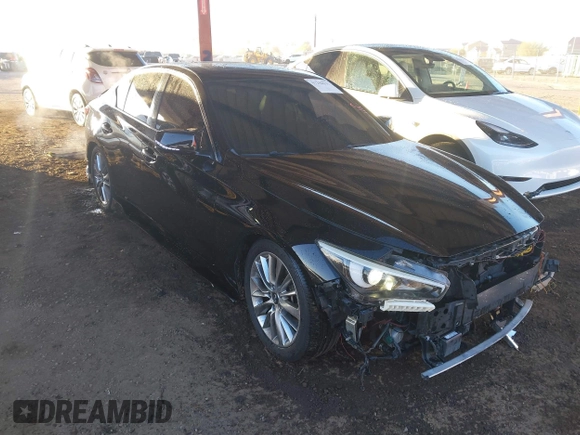 2018 Infiniti Q50 Luxe with VIN JN1EV7AP7JM590173, listed as a IAAI auction lot 41298515 with 99,415 mi miles and . Bid and sale history available at DreamBid. Image 1.