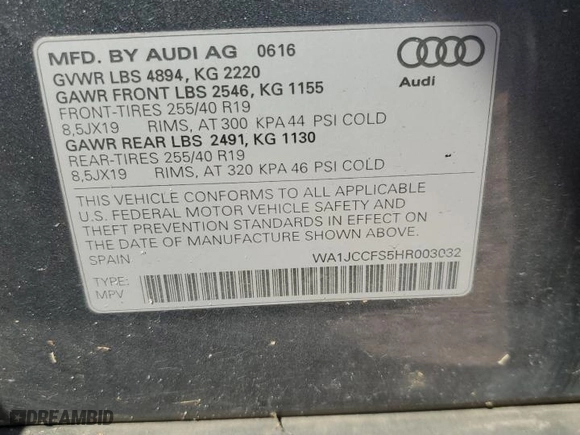 2017 Audi Q3 Premium Plus with VIN WA1JCCFS5HR003032, listed as a Copart auction lot 50630235 with 71,983 mi miles and Salvage Title. Bid and sale history available at carsss.com. Image 14.