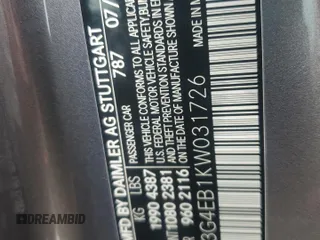 2019 Mercedes-Benz A 220 with VIN WDD3G4EB1KW031726, listed as a Copart auction lot 59868105 with 31,756 mi miles and Salvage title. Bid and sale history available at DreamBid. Image 12.