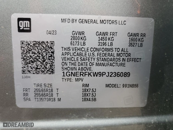 2023 Chevrolet Traverse LS with VIN 1GNERFKW9PJ236089, listed as a Copart auction lot 46489225 with 48,156 mi miles and Salvage Title. Bid and sale history available at carsss.com. Image 13.
