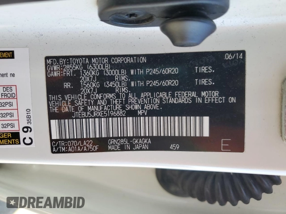 2014 Toyota 4Runner Limited with VIN JTEBU5JRXE5196882, listed as a Copart auction lot 48254565 with 140,811 mi miles and Salvage Title. Bid and sale history available at carsss.com. Image 12.