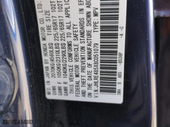 2008 Honda CR-V EX with VIN JHLRE485X8C051079, listed as a Copart auction lot 49683665 with 162,259 mi miles and Salvage Title. Bid and sale history available at carsss.com. Image 12.
