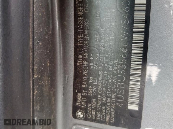 2008 BMW Z4 3.0i with VIN 4USBU33568LW75460, listed as a Copart auction lot 53720855 with 188,105 mi miles and Salvage title. Bid and sale history available at DreamBid. Image 12.