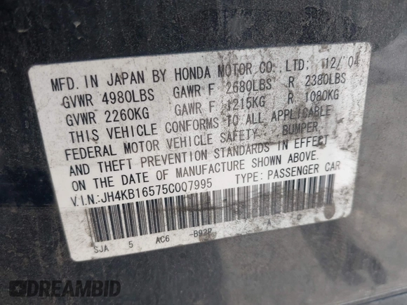 2005 Acura RL with VIN JH4KB16575C007995, listed as a IAAI auction lot 42638944 with 241,591 mi miles and . Bid and sale history available at DreamBid. Image 9.