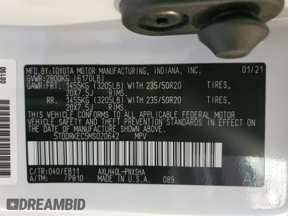 2021 Toyota Sienna XSE with VIN 5TDDRKEC5MS020642, listed as a Copart auction lot 49081755 with 53,489 mi miles and Salvage Title. Bid and sale history available at DreamBid. Image 13.