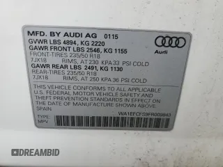 2015 Audi Q3 2.0T Premium Plus with VIN WA1EFCFS9FR009843, listed as a Copart auction lot 51218455 with 118,381 mi miles and Salvage Title. Bid and sale history available at carsss.com. Image 12.