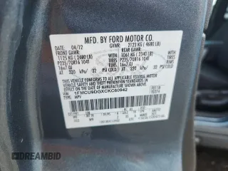 2012 Ford Escape XLT с VIN 1FMCU9DGXCKC60942, выставлен на аукционе Copart как лот 65193705 с пробегом 105 594 миль миль и Чистый • Clean title. История ставок и продаж доступна на DreamBid. Изображение 12.