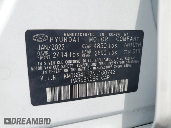 2022 Genesis G70 3.3T with VIN KMTG54TE7NU100743, listed as a Copart auction lot 71376494 with 23,561 mi miles and Salvage Title. Bid and sale history available at carsss.com. Image 14.