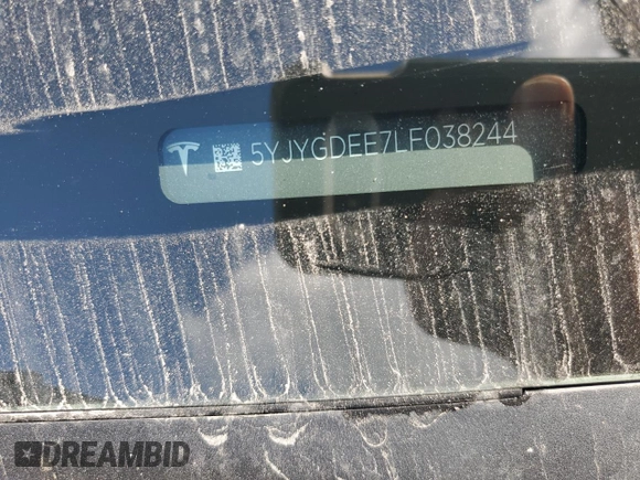 2020 Tesla Model Y Long Range with VIN 5YJYGDEE7LF038244, listed as a Copart auction lot 44153755 with 53,256 mi miles and Salvage Title. Bid and sale history available at DreamBid. Image 14.