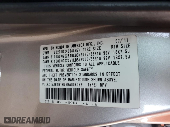 2011 Acura RDX z VIN 5J8TB1H22BA008053, wystawiony jako Copart lot #59781905 z przebiegiem 148 978 mil mil oraz Szkoda całkowita • Salvage title. Historia ofert i sprzedaży dostępna na DreamBid. Obrazek 12.