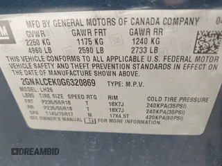 2016 Chevrolet Equinox LT z VIN 2GNALCEK0G6320869, wystawiony jako IAAI lot #42442280 z przebiegiem 112 548 mil mil oraz . Historia ofert i sprzedaży dostępna na DreamBid. Obrazek 9.