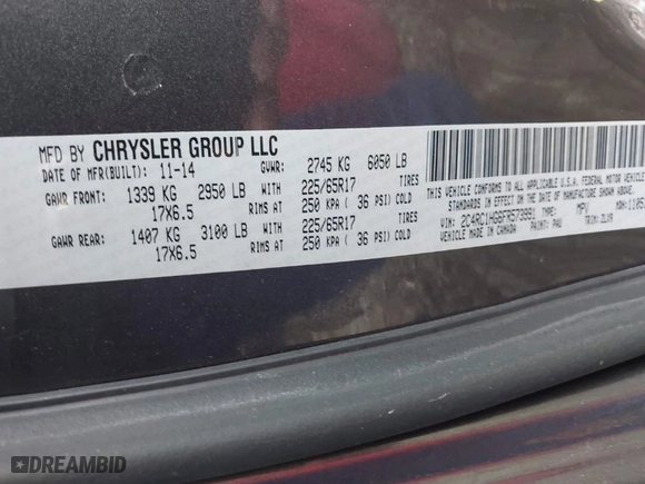 2015 Chrysler Town & Country S with VIN 2C4RC1HG6FR573991, listed as a IAAI auction lot 40759959 with NaN miles. Bid and sale history available at carsss.com. Image 9.