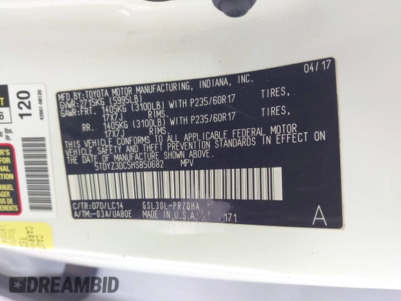 2017 Toyota Sienna XLE Auto Access Seat with VIN 5TDYZ3DC5HS850682, listed as a IAAI auction lot 41732480 with 200,257 mi miles and . Bid and sale history available at DreamBid. Image 9.