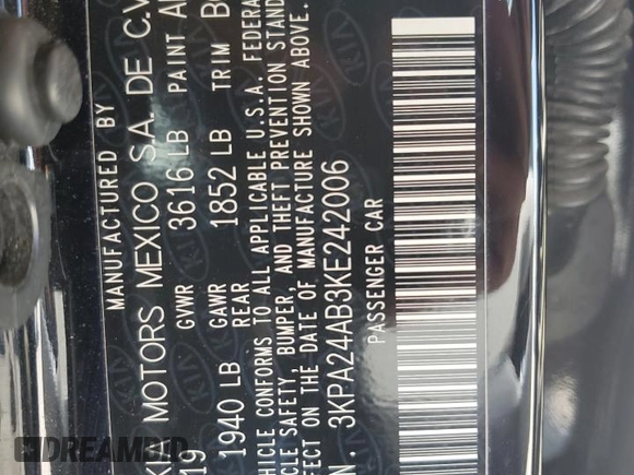 2019 Kia Rio S with VIN 3KPA24AB3KE242006, listed as a Copart auction lot 62422604 with 128,723 mi miles and Salvage Title. Bid and sale history available at DreamBid. Image 12.
