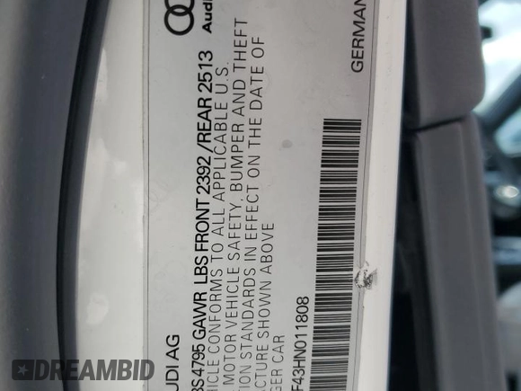 2017 Audi A4 Prestige with VIN WAUFNAF43HN011808, listed as a Copart auction lot 46702035 with 98,205 mi miles and Salvage Title. Bid and sale history available at carsss.com. Image 14.