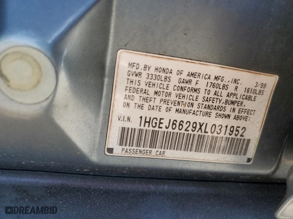 1999 Honda Civic DX with VIN 1HGEJ6629XL031952, listed as a Copart auction lot 41691105 with 66,909 mi miles and Salvage Title. Bid and sale history available at carsss.com. Image 15.