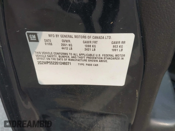 2006 Pontiac Grand Prix with VIN 2G2WP552261248071, listed as a IAAI auction lot 42388207 with 208,773 mi miles and . Bid and sale history available at DreamBid. Image 9.