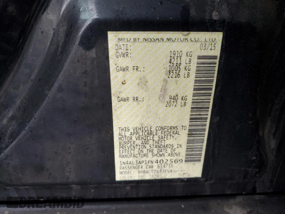 2015 Nissan Altima 2.5 S with VIN 1N4AL3AP1FN402569, listed as a Copart auction lot 51814475 with 177,193 mi miles and Salvage Title. Bid and sale history available at carsss.com. Image 12.