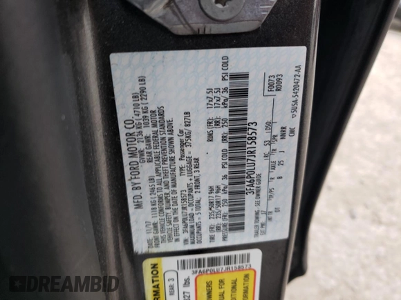 2018 Ford Fusion Hybrid SE with VIN 3FA6P0LU7JR158573, listed as a Copart auction lot 49179912 with 0 mi miles. Bid and sale history available at carsss.com. Image 10.